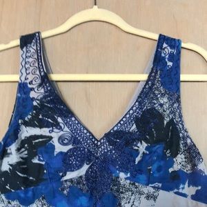 Free People Dress lined Sleeveless V neck Beautiful Embroidered Blue print